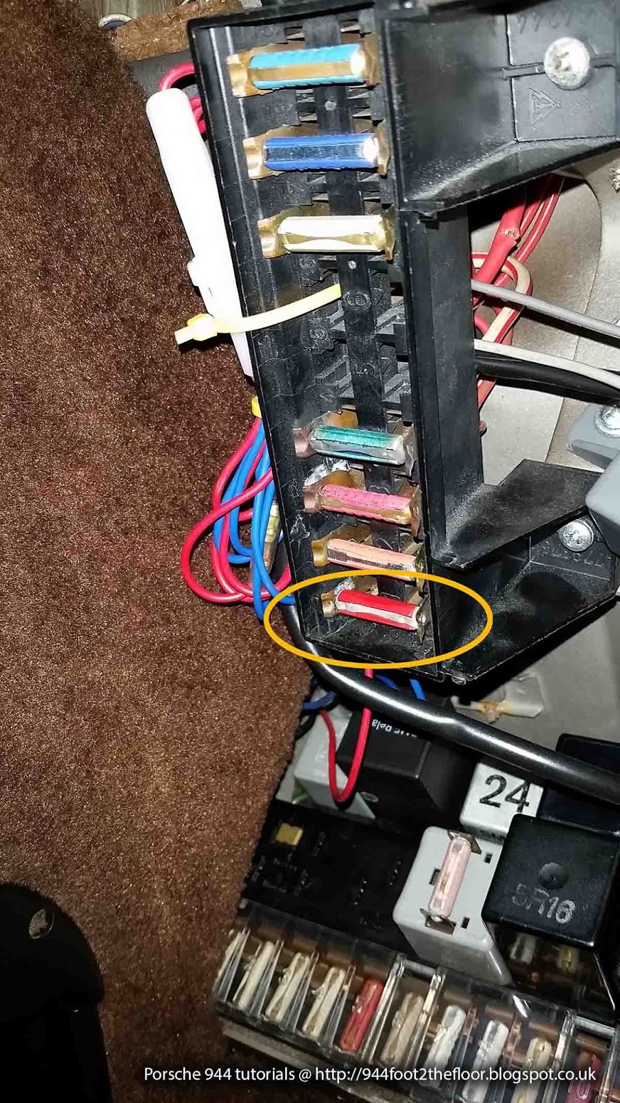 There are two screws that hold the entire fuse board bracket to the underside of the dash, undo these so you can gain access to the back of Fuse 1.