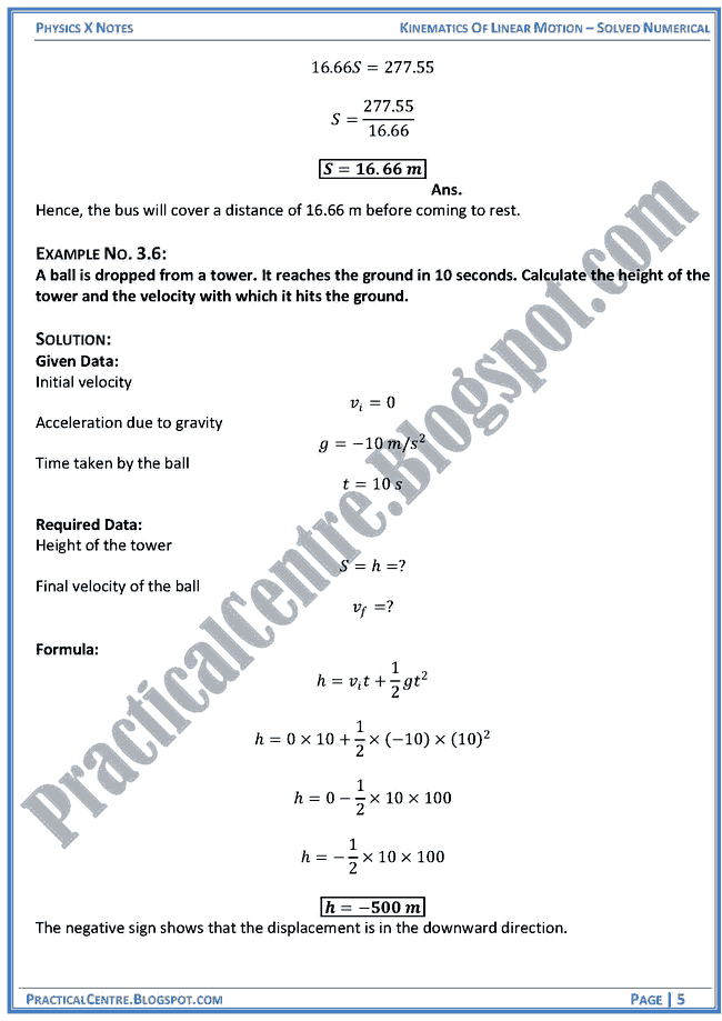 Kinematics Of Linear Motion - Solved Numerical -Examples & Problems - Physics X