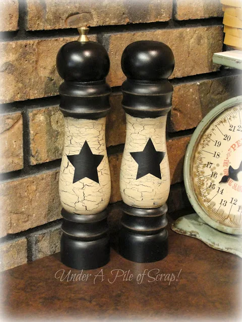 crackle finish salt and pepper shakers by Under A Pile of Scrap!