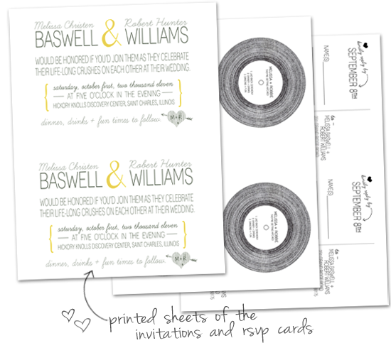 The design on the front of the RSVP cards featured a vinyl record with our The design on the front of the RSVP cards featured a vinyl record with our