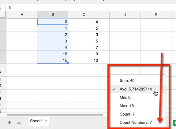 how to count numbers in google sheets