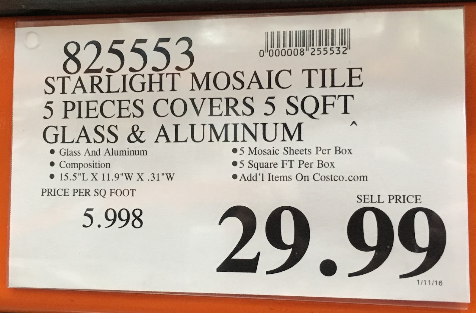 Golden Select Starlight Glass and Aluminum Mosaic Wall Tile Costco