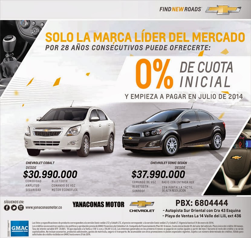Estrenar Chevrolet es fácil y rápido, sin cuota inicial y empieza a pagar en julio del 2014