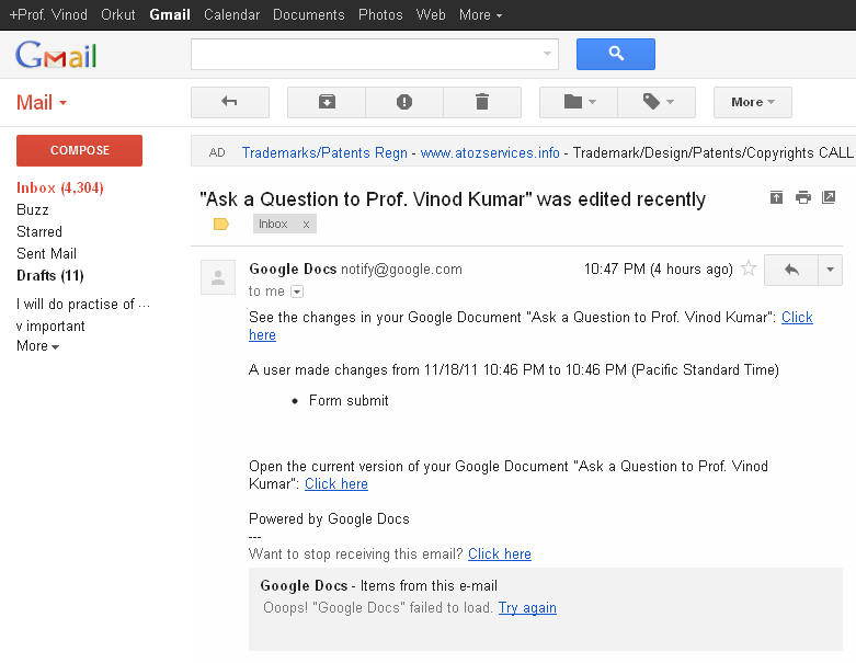 Email Notification of Your Written Problems in Our Ask a Question Form