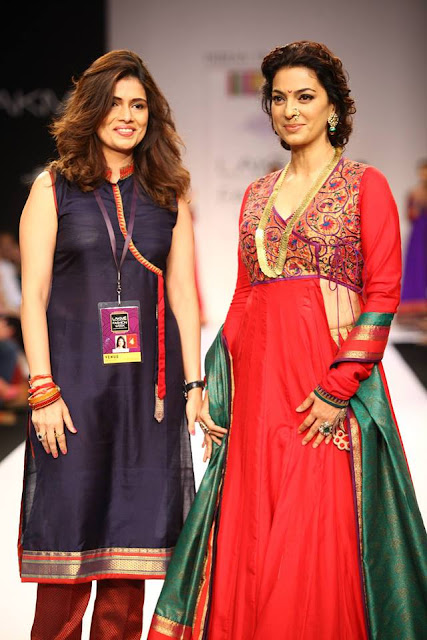 Juhi Chawla walks on the ramp for Shruti Sanchet at LFW 2013