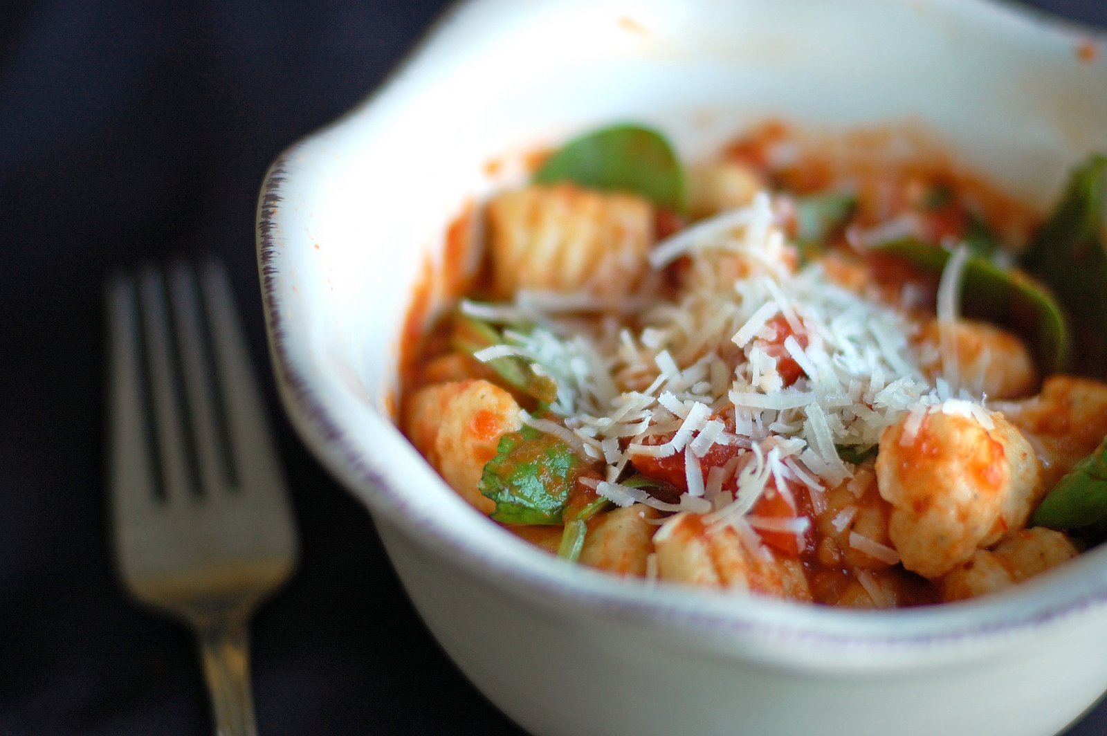 Barefoot and Baking Gnocchi with Marinara and Fresh Spinach