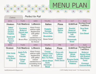 menu plan frugal healthy fall friday meal dinner link starters conversation
