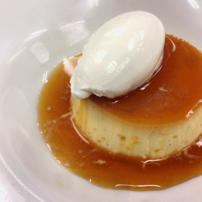 Creme Caramel with Quenelle of Whipped Cream Creme Caramel with Quenelle of Whipped Cream