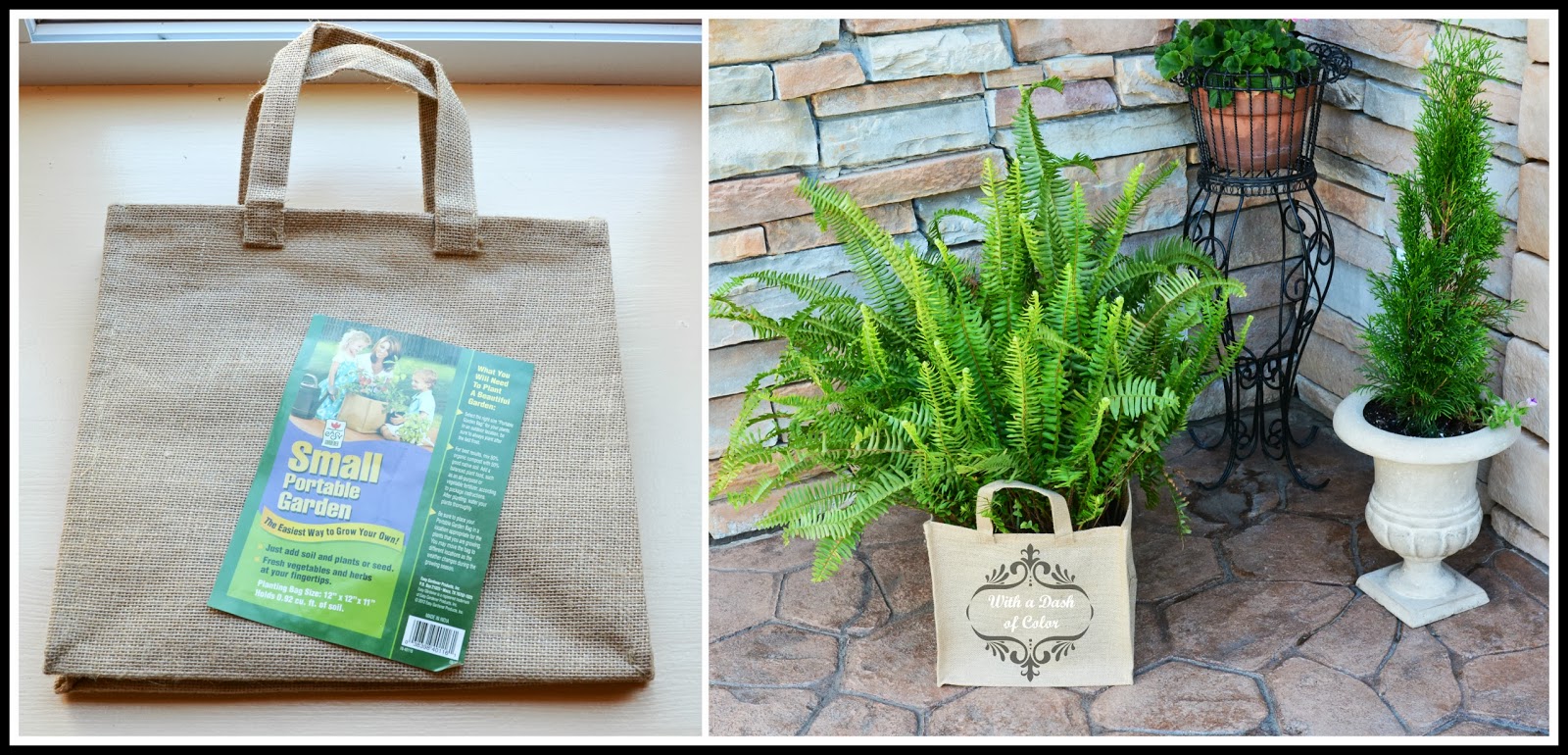 With a Dash of Color Burlap Bag Planter