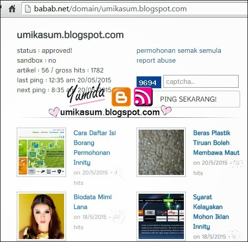 Cara semak status domain blog di laman ping babab.net, panduan semakan status domain di laman babab, cara letak kod auto ping babab.net dalam blog, laman ping artikel terbaik 2015, ping artikel blog, cara tingkatkan trafik blog dengan laman ping, gambar laman ping babab.net