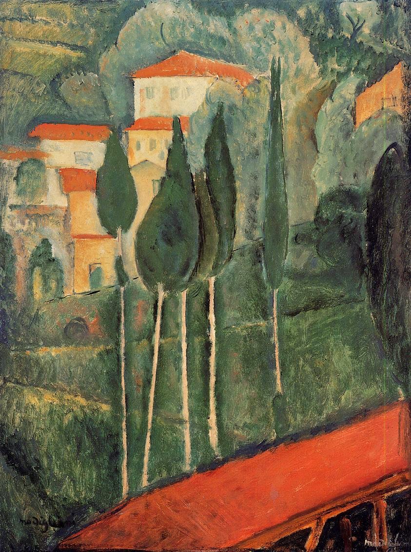 Cypress Trees and Houses Midday Landscape - Amedeo 