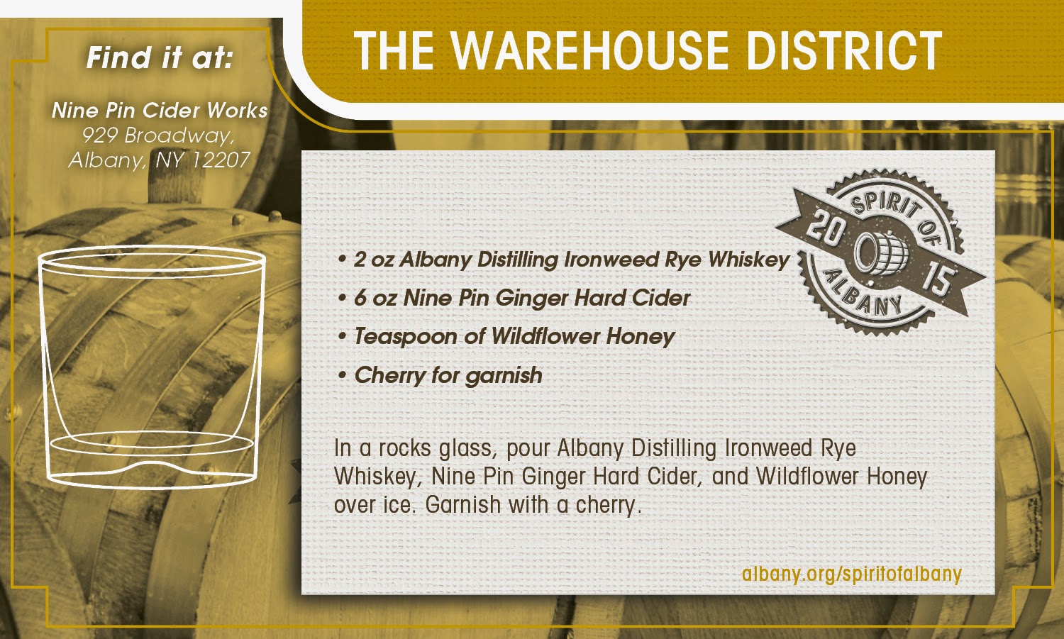 the warehouse district cocktail combines craft beverages from the up and coming warehouse district in downtown albany using local ingredients in the the warehouse district cocktail combines craft beverages from the up and coming warehouse district in downtown albany using local ingredients in the