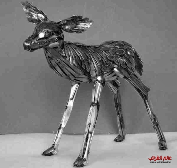 منحوتات مذهلة مصنوعة من أدوات المائدة عالم الغرائب العجائب منحوتات نحاسية، منحوتات الحيوانات