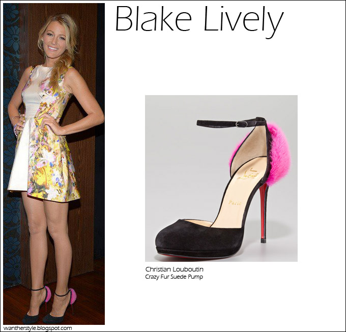 WHAT SHE WORE: Blake Lively in Christian Louboutin Crazy Fur Suede Pump ~ I  want her style - What celebrities wore and where to buy it. Celebrity Style