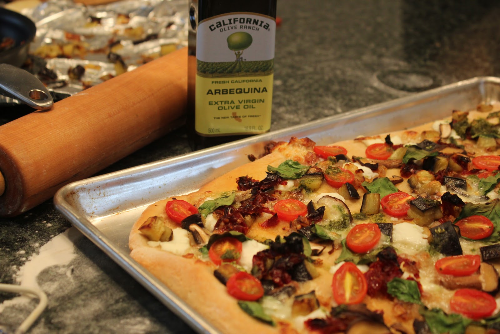 Thyme In Our Kitchen Olive Oil and Whole Wheat Flatbread with Veggies
