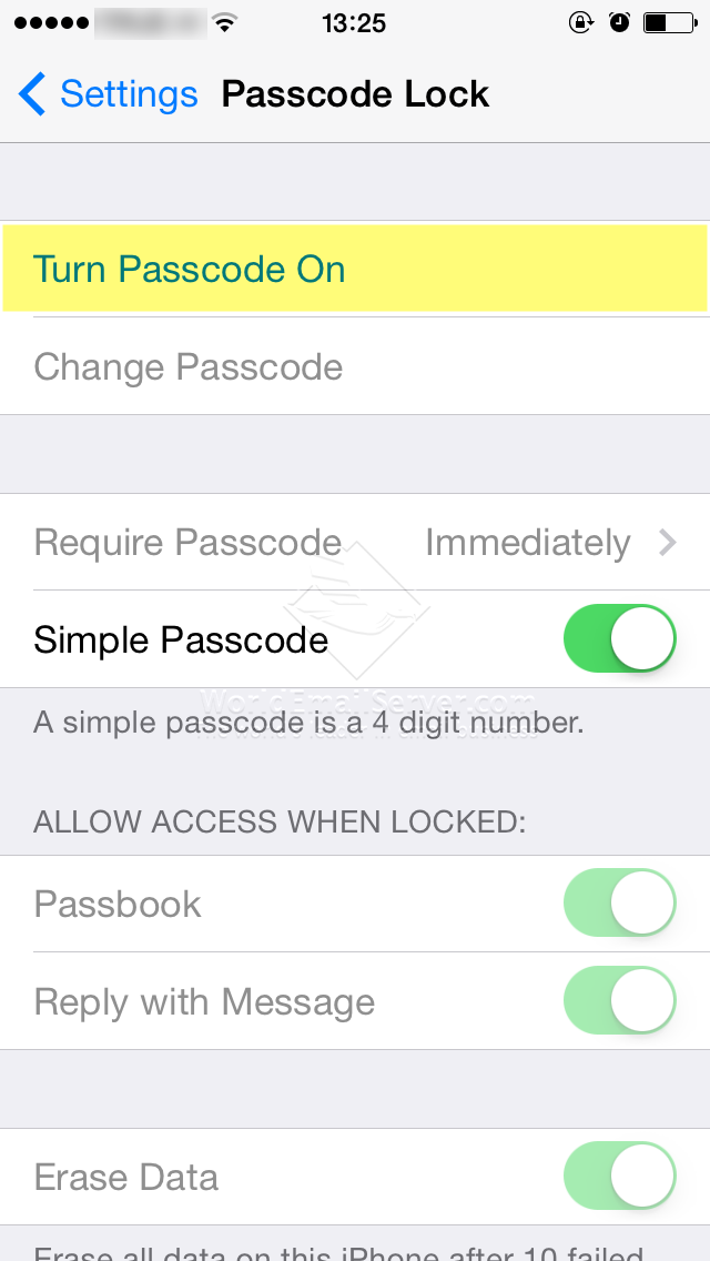 เลือก 'Turn Passcode On'