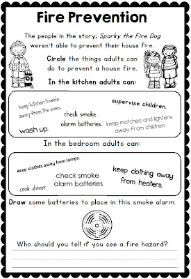 Fire Safety Week with Sparky the Fire Dog - Worksheets for Grades 1-2