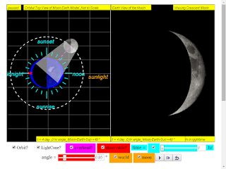when day =4, it is waxing crecent moon
                  click to run: EJSS Moon Phases Model offline:
                  DOWNLOAD, UNZIP and CLICK *.html to run source: EJSS
                  SOURCE CODES original author: Todd Timberlake, lookang
                  author of EJSS version: lookang