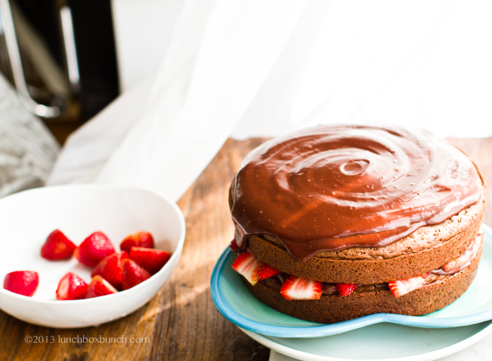 Double Chocolate Ganache Strawberry Layer Cake. Vegan!
