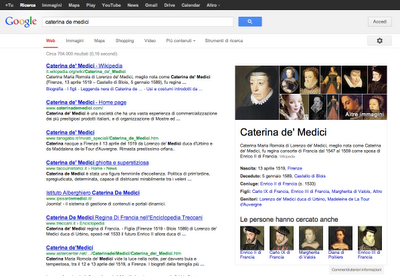 Ricerca di Caterina de' Medici su Google.