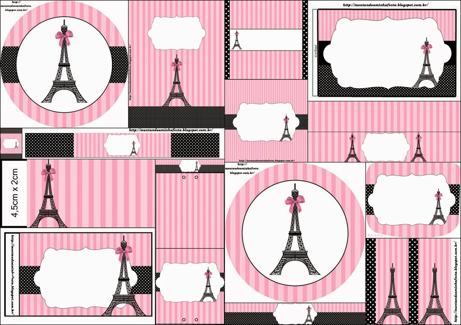 12 Paris Birthday Party Stickers Favors Labels tag 2.5" pink black Eiffel Tower 