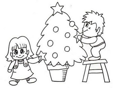 bambini e albero da colorare