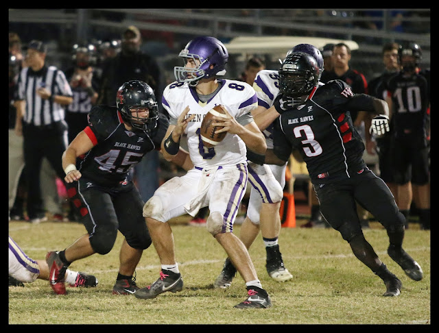 Queen Creek Bulldog QB Bryce Dobbs sacked Williams Field Noah De Los Monteros (45) Elijah Jeffcoat (3).