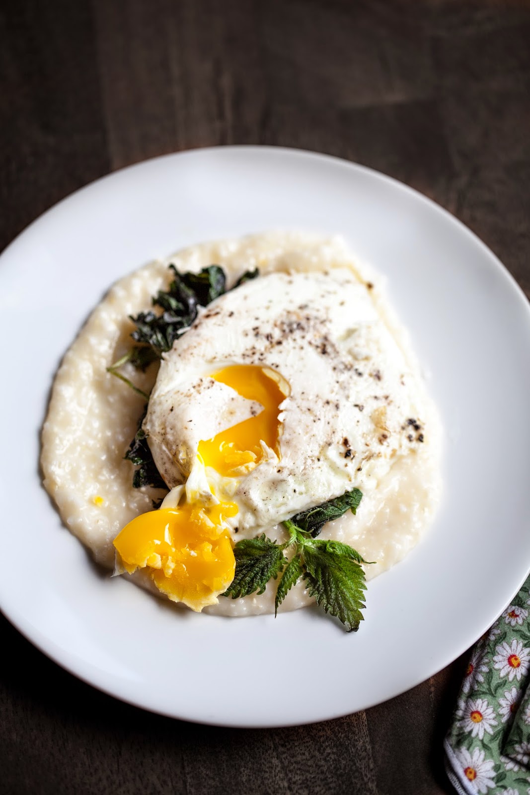 Crackers on the Couch Stinging Nettles with Grits and an Egg
