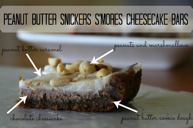 Peanut Butter Snickers Smores Cheesecake Bars