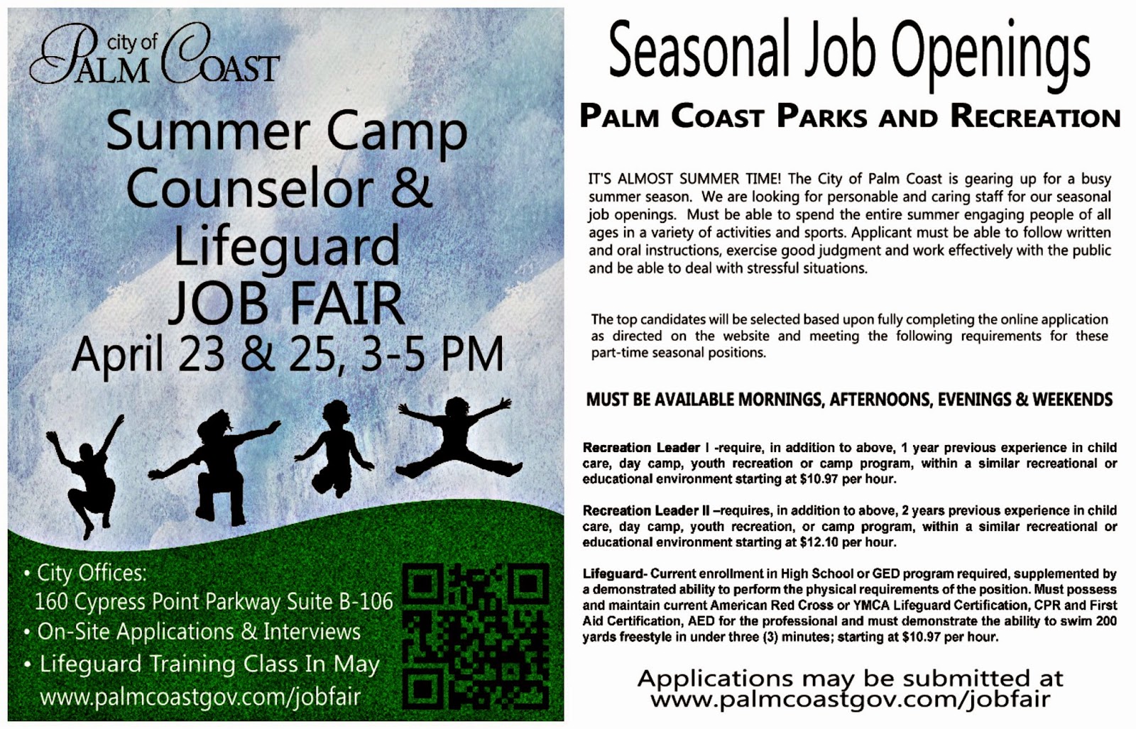 City Of Palm Coast Summer Camp Counselor Lifeguard Job Fair City Of Palm Coast Summer Camp Counselor Lifeguard Job Fair