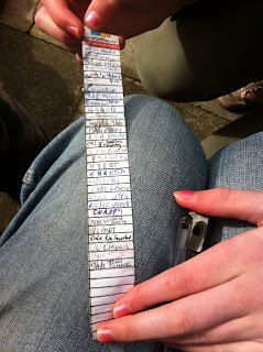 Inside every geocache should be a log book for people to record their name and date of finding the cache. This one was a micro cache so the log book was a long thin rolled up piece of paper, about 2.5 cm wide and 30 cm long.