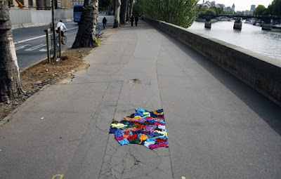 fabric decorated pavements in Paris