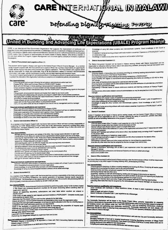 Care International In Malawi Jobs - Dec 2014