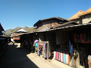 Cloth shops in Ban Xanghai village popularly known as "Whisky Village"