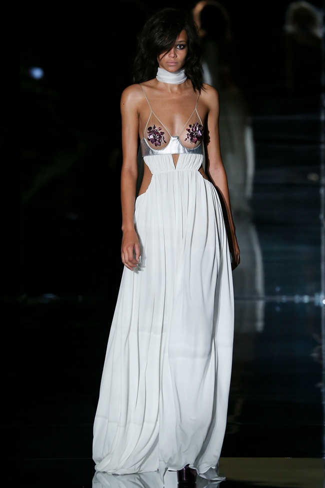 Tom Ford 2015 SS Nipples Sparkle White Maxi Dress on Runway