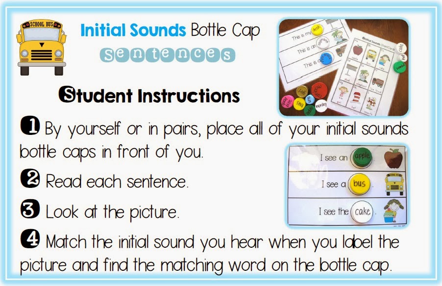 Initial Sounds Bottle Cap Sentences Center Activity Clever Classroom