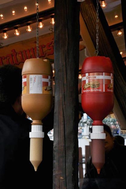 Mustard and ketchup dispensers at Winter Wonderland in London's Hyde Park