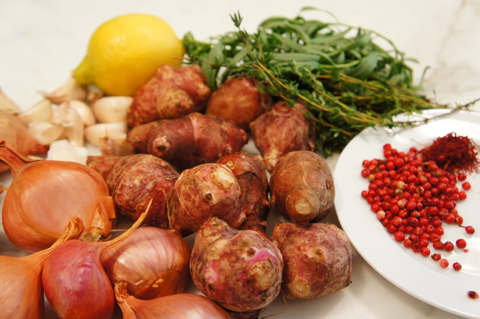 Roasted Chicken with Jerusalem Artichoke and Lemon and Mejadra
