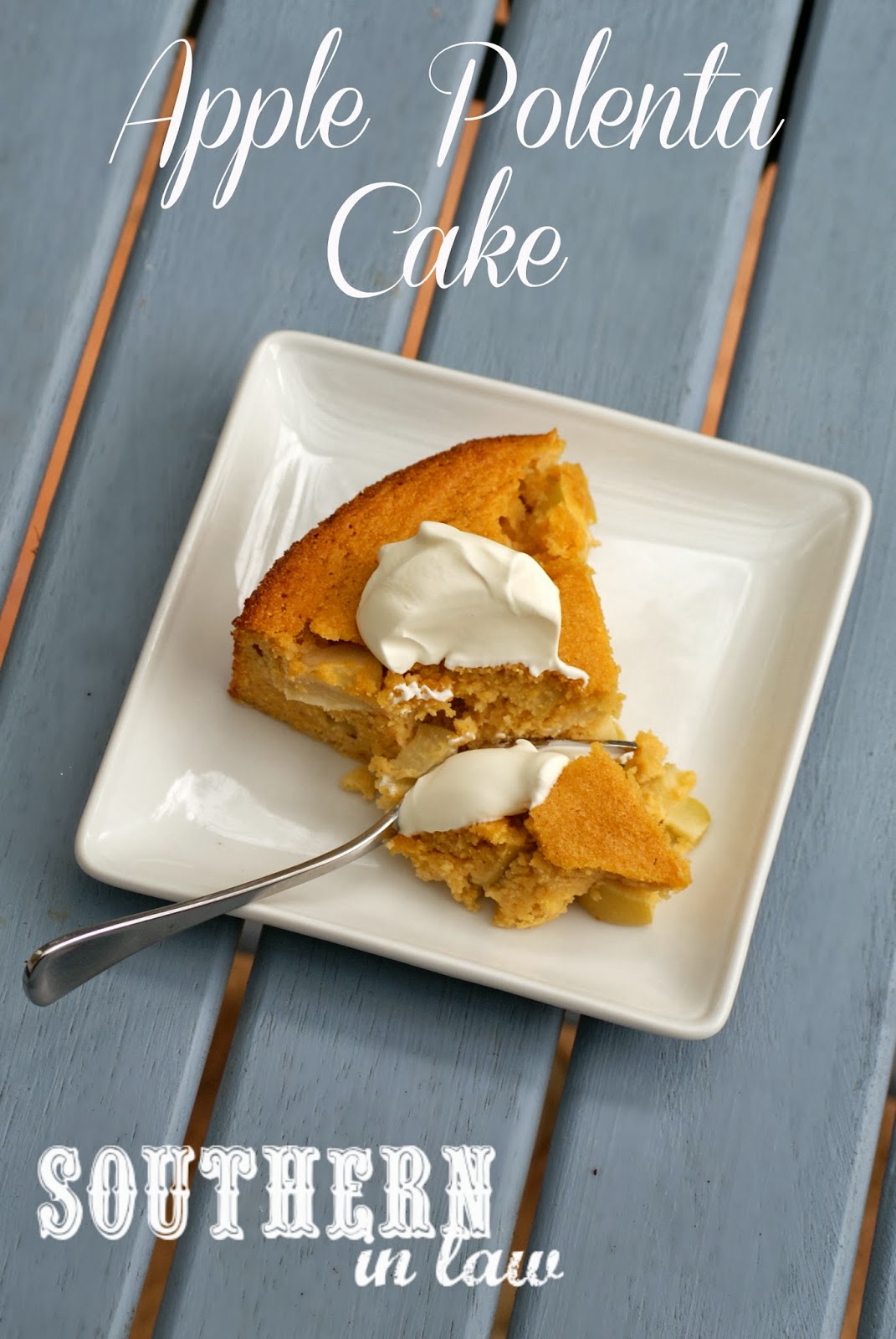 Southern In Law Recipe Apple Polenta Cake with Creme Fraiche