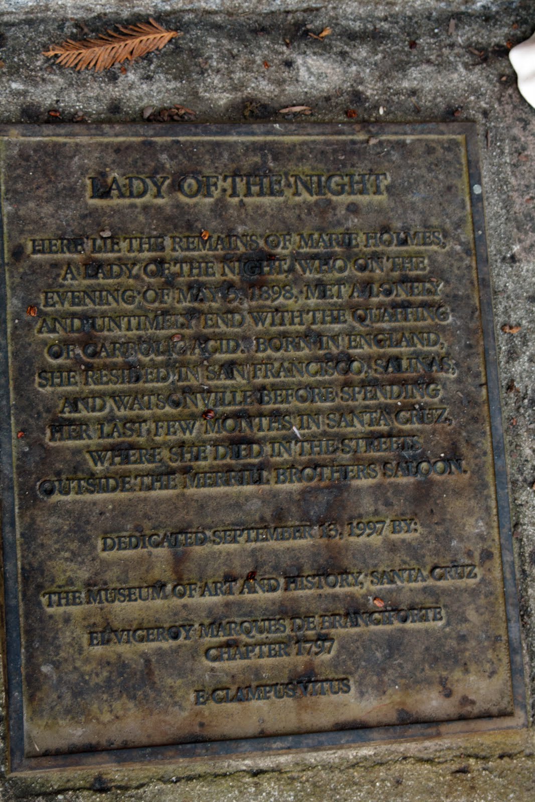 Cemetery Explorers Marie Holmes Lady of the Night