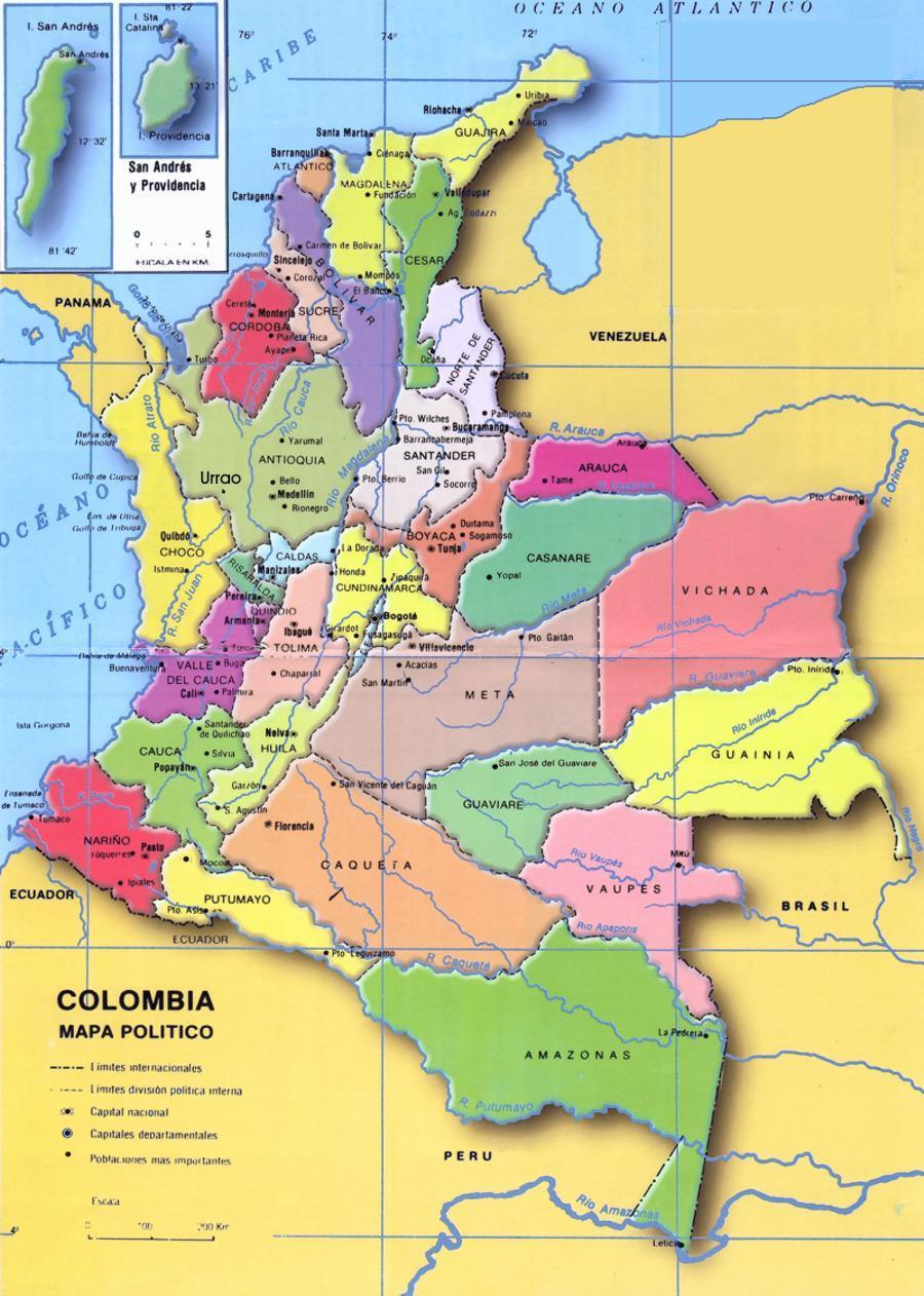 Mapa De Colombia Con Sus Departamentos Y Limites