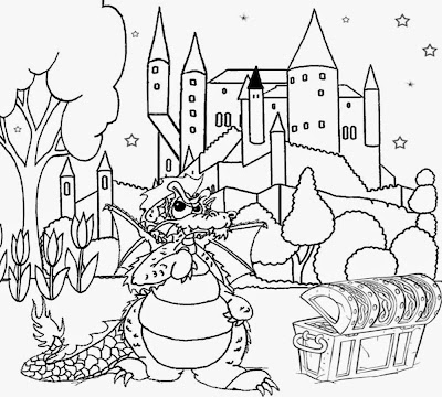 Dragon and Castle Coloring Pages