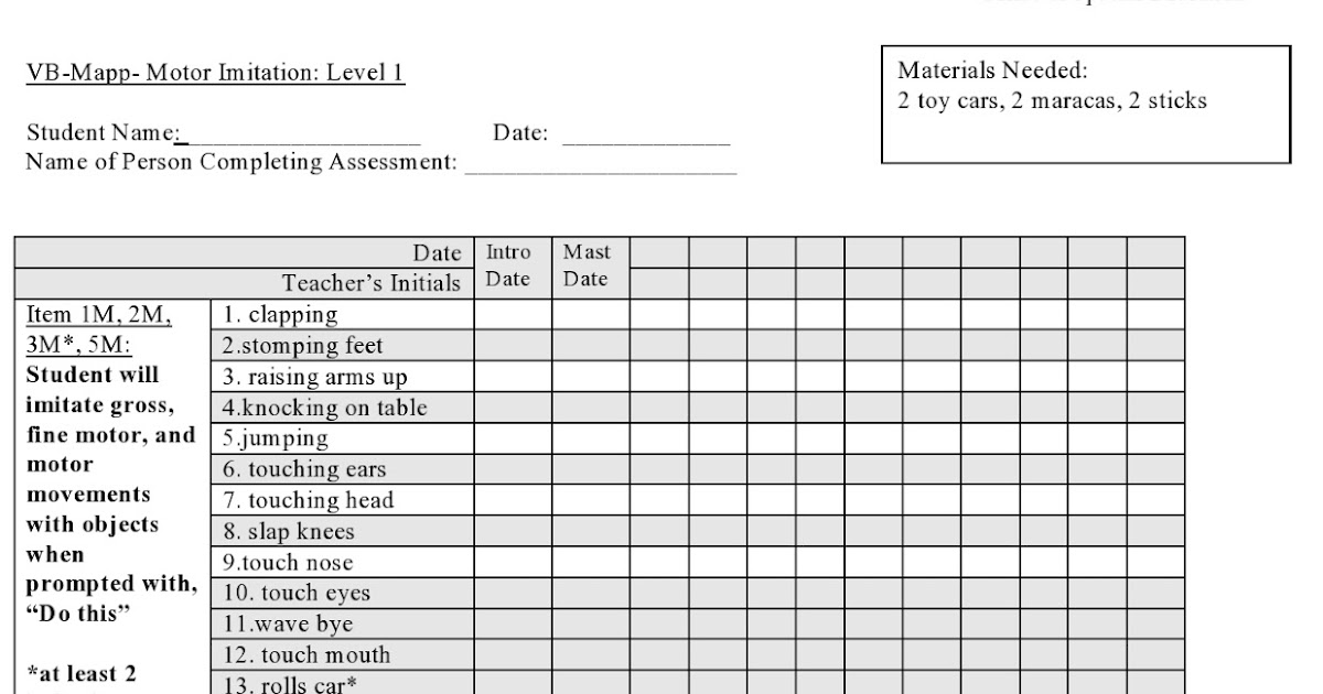 teach early autism imitation level 1 in the vb mapp vb mapp data sheets