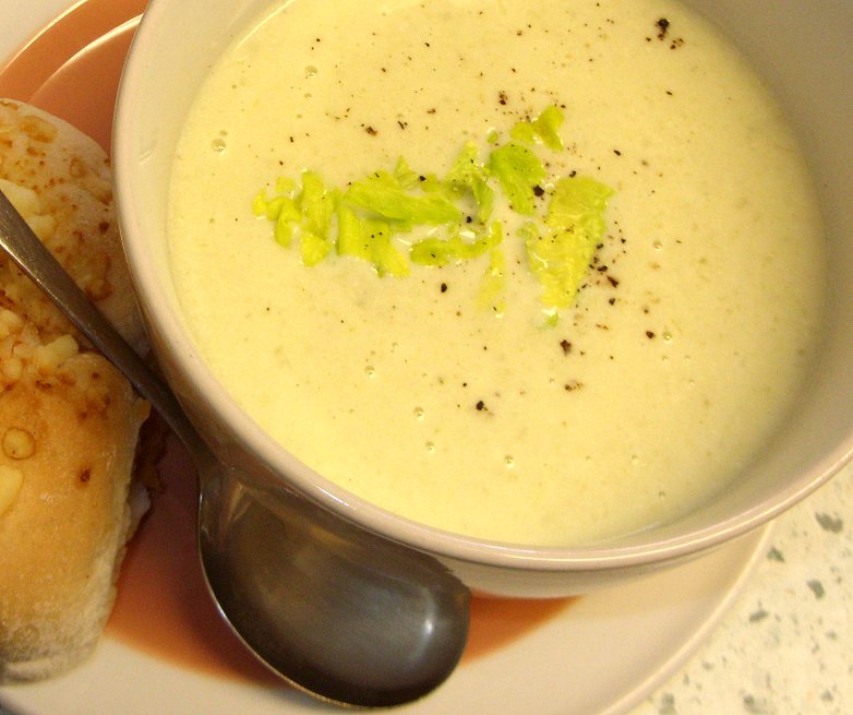 Jenny Eatwell's Rhubarb & Ginger Cream of Celery Soup, using Fenland