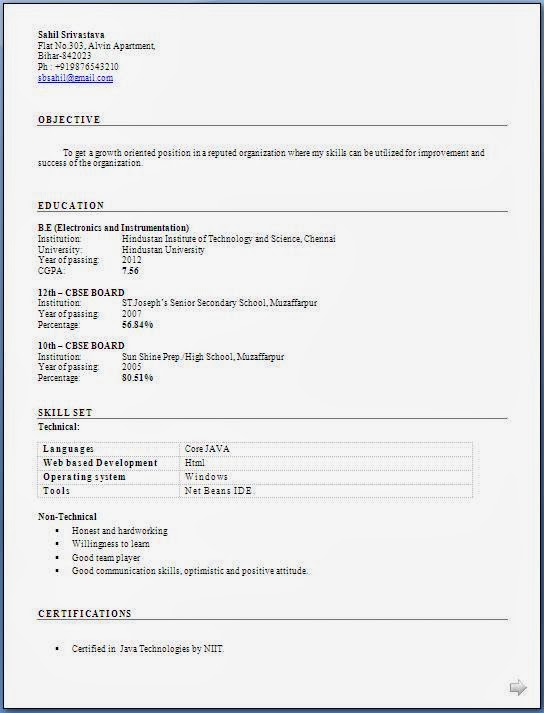 resume format for computer science engineering students