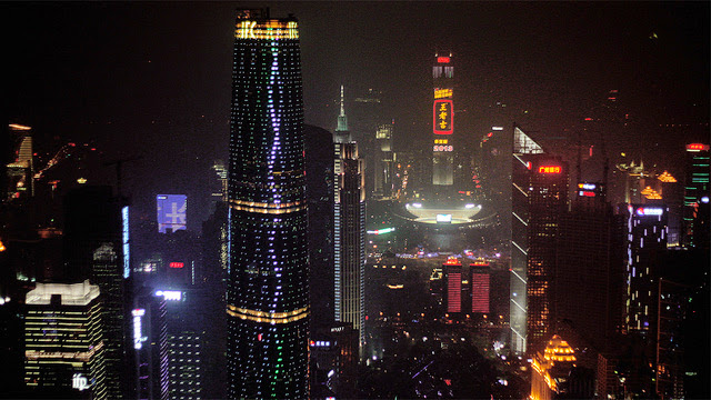 Tòa nhà Canton về đêm, ở Quảng Đông, Trung Quốc