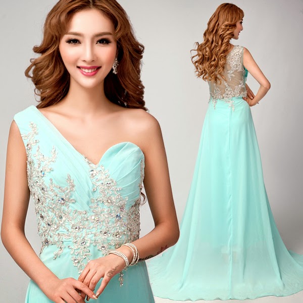 Mint Colour Sweep Trail Elegant Prom Dress My Gown Dress