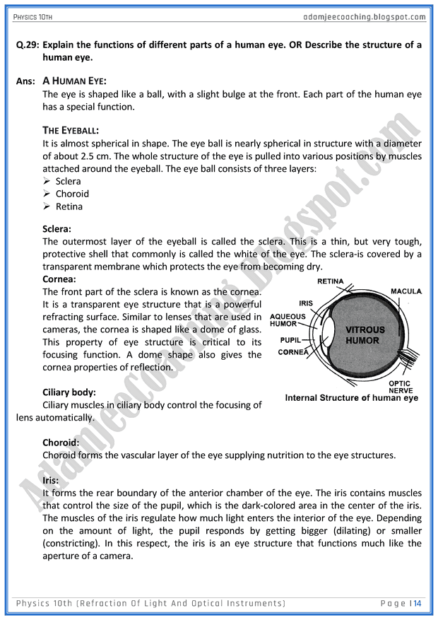 Adamjee Coaching Refraction of Light and Optical Instruments