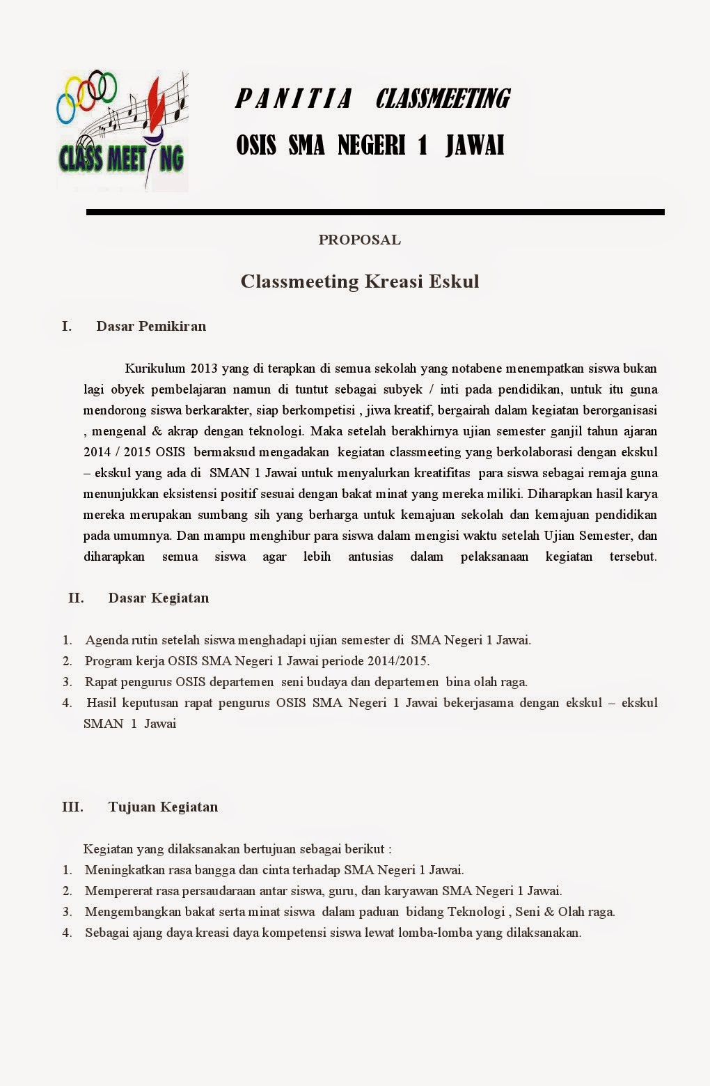 Koma Saja Proposal Classmeeting Kreasi Ekskul