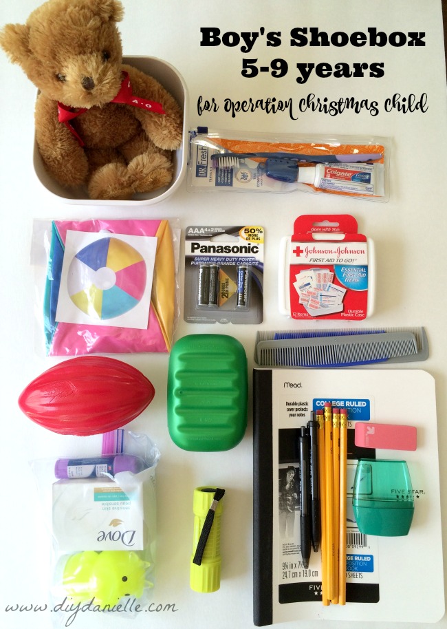 How to pack a Boy's Shoe Box for Operation Christmas Child: Ages 5-9 years old. 5-9 year old Boy's Shoe Box for Operation Christmas Child